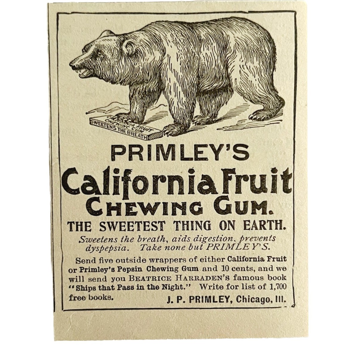 Primley&rsquo;s California Fruit Gum 1894 Advertisement Victorian 