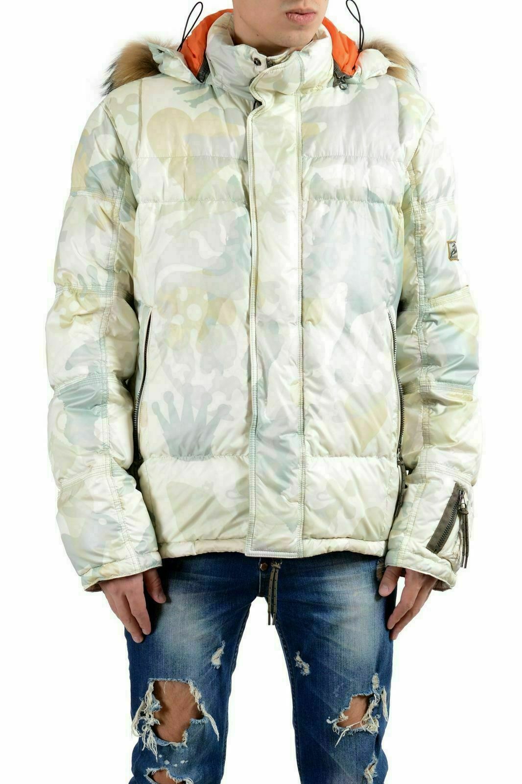 Jet Set Мужская камуфляжная парка на пуху из меха енота с капюшоном на молнии, размер 5 US 2XL