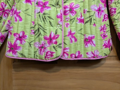 Silkland Women's Med Medium Silk Floral Neon Pink Green Quilted Jacket Coat VTG - Picture 13 of 15