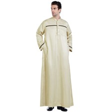 Long Sleeve Jubba Thoub Thobe Muslim Men Saudi Dishdasha Kaftan Long Robe Islam