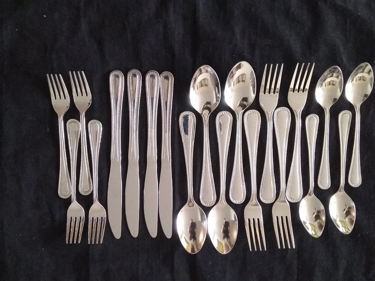 20 Pc Stainless Steel Melange Royal 8 Fork 8 Spoon 4 Knives Silverware Set