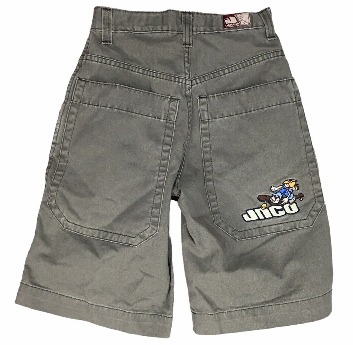 JNCO Shorts Flamehead Vintage Big Pocket Wide Leg Embroidered Gray