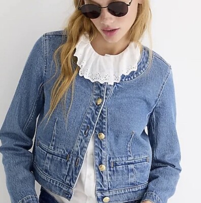 J.Crew Louisa Lady Jacket in Denim Collarless Round Collar