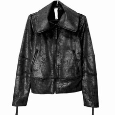 New Balance Athletic Moto Jacket Metallic Black Full Zip Womens Size Small