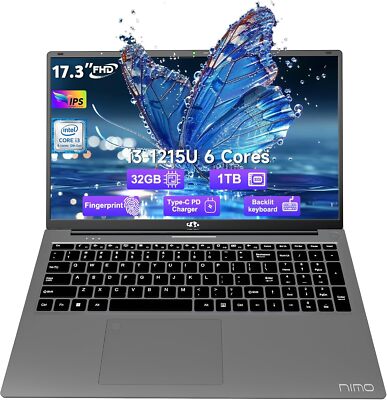 Nimo 17.3'' FHD Business-Laptop, 32GB RAM 1TB SSD Intel 6 Cores i3-1215U Win11