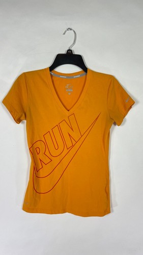 Nike Running Dri-Fit Damen V Neck Tee Swoosh Größe S Solid Orange Stretch.