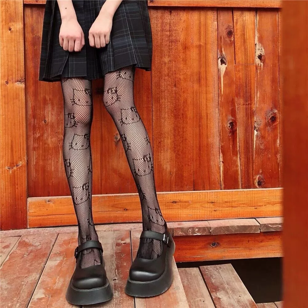 Girl Lolita Black Hello Kitty Stockings Sexy Fishnet Tights Knee Pantyhose