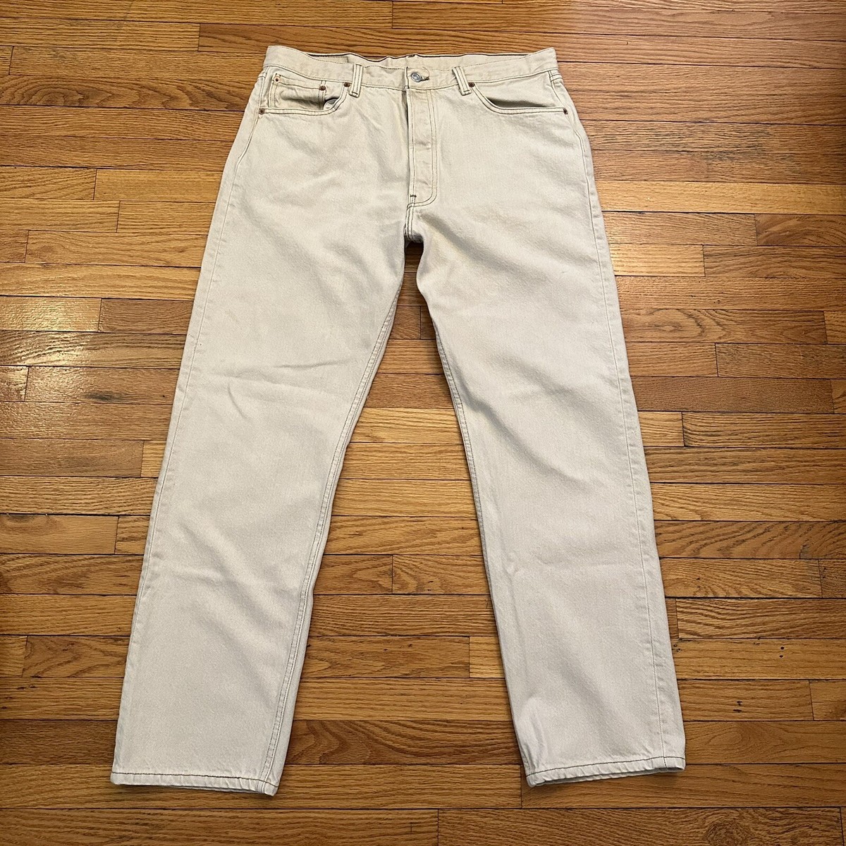 Vintage Levi's 501 Off White Denim Jeans Size 38x32 Men Made In