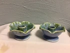 PAIR VTG Mid Century Stangl Pottery USA 5069 Candle Holders Gold Seafoam Green