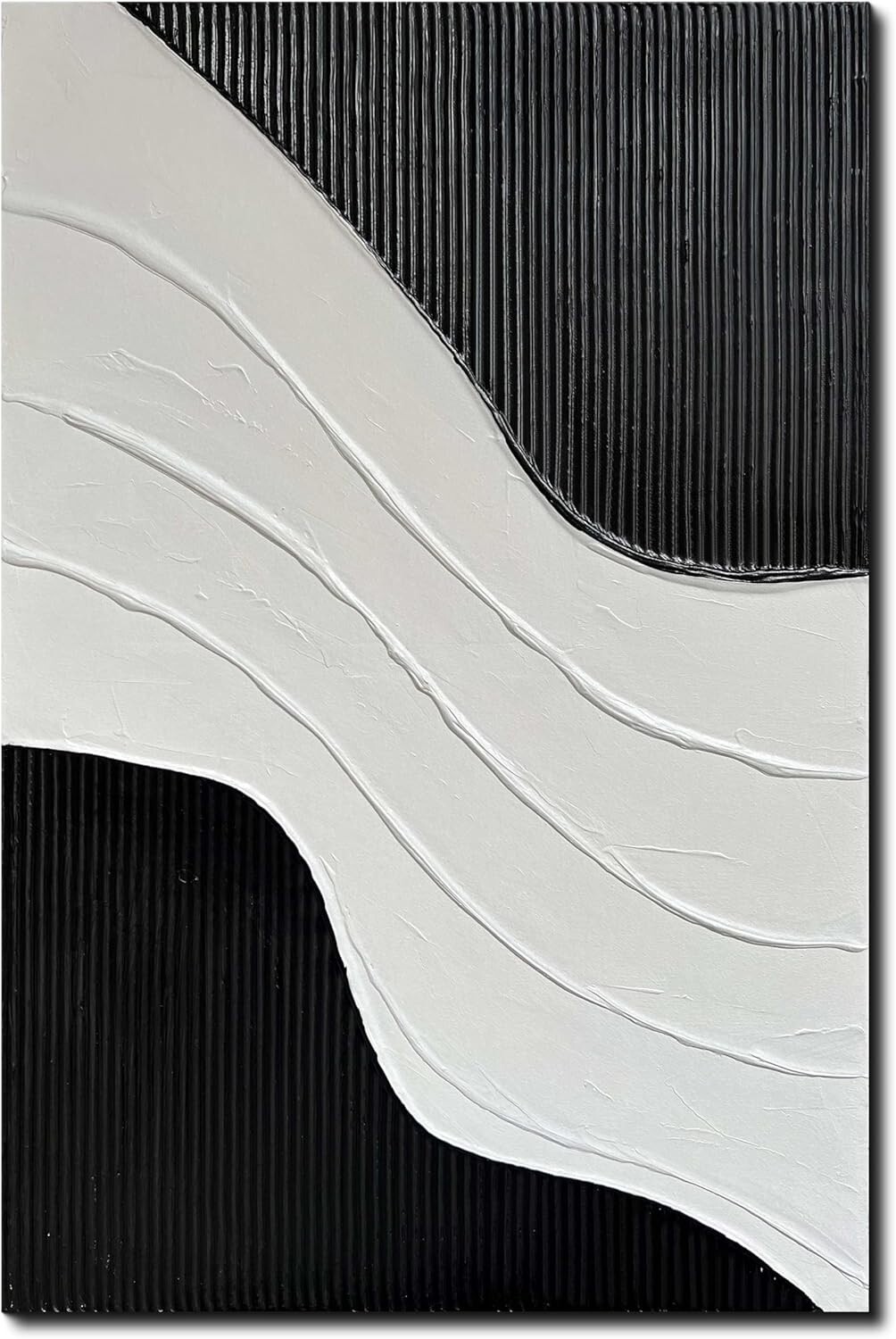 Black and white minimalist canvas hand-painted oil painting decoration mural