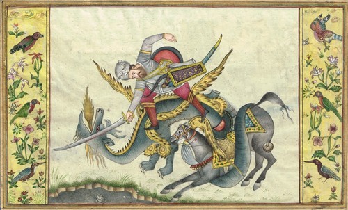 Indian Miniature Old Painting A Mughal King Hunting The Dragon 9.5x7.5 Inches - Picture 3 of 6