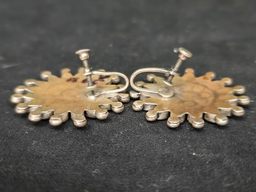 Vintage Sterling Silver and Petit Point Turquoise Cluster Post Earrings - Picture 3 of 3