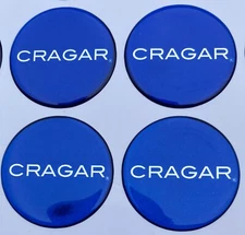 CRAGER WHEEL CENTER CAP EMBLEMS Decals Blue and Chrome 1.75" SS ET GT MAG'S NOS