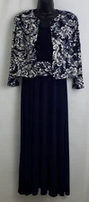 Jessica Howard Sleeveless Dress Jacket Navy Blue Solid Floral 2-Piece