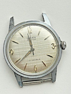 Gruen Handaufzug manual 33mm  gut erhalten   working werk steel 17 jewels (R427)
