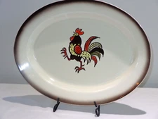 1950s Metlox Poppytrail Provincial RED ROOSTER 16" Meat Platter