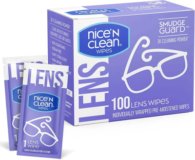 Nice 'N Clean Smudgeguard Lens Cleaning Wipes (100 Total Wipes) | Pre-Moistened
