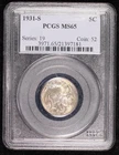 1931 S Nickel Indian Head or Buffalo PCGS MS-65
