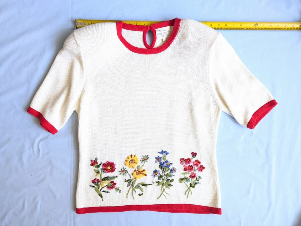 VTG Set: Susan Bristol Women’s  Embroidered  Knit Blouse and Linen Skirt Size L Foto 3 de 4