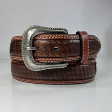 Star Studded Brown Leather Western Belt - Men's Size 40/100