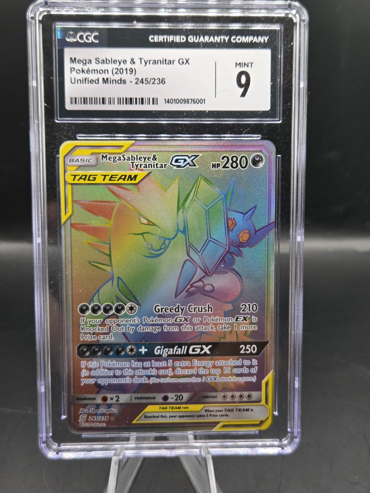 Pokemon Mega Sableye & Tyranitar GX 245/236 Unified Minds Tag Team CGC 9 graded