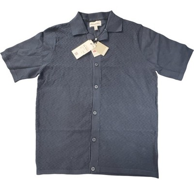 Threadbare Textured Knit Casual Shirt Men's Large Navy Short Sleeve BNWT Knitted