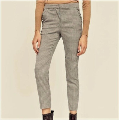 ZARA BASIC Black White Houndstooth Straight-Leg Women's Dress Pants