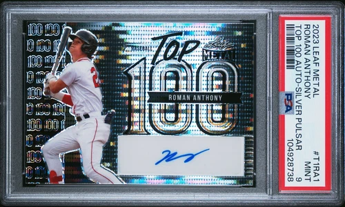 Roman Anthony 2023 Leaf Metal Top 100 Silver Pulsar Auto /9 Bookend PSA 9 Rookie