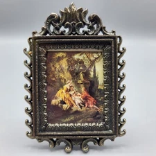 Vtg MINI Baroque Style Ornate Metal Rectangle Picture Frame Small Made in Italy