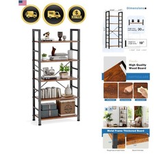 Bookshelf 5 Tier Tall Storage Organizer for Books CDs Movies Living Room Offi...