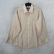 TownCraft Mens Button Shirt Solid Beige Large Cotton Blend VTG 90s Long Sleeve
