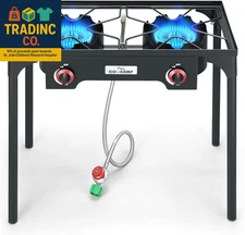 High Pressure Double Propane Burner Outdoor Camping Stove with 0-20 PSI Adjustab