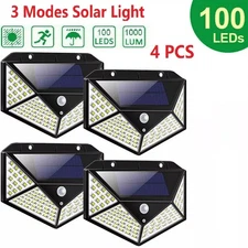 4Pack Solar Power 100LED Lights PIR Motion Sensor Outdoor Security Garden Lamp