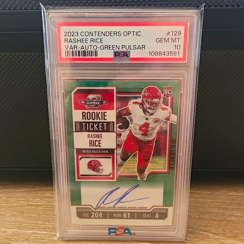 Rashee Rice 2023 Contenders Optic Rookie Ticket Green Pulsar Auto PSA 10 18/25