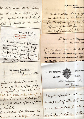 13 Briefe St. Thomas's Hospital London datiert 1881-3 re: Dr A E Wells : medizinisch