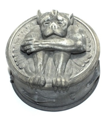 Vintage Jewelry Box Trinket Gargoyle Round Container Vandor 1995 Grey Resin