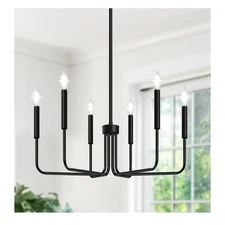 Modern 6-Light Matte Black Farmhouse 28" Chandelier for Dining Room Bedroom 