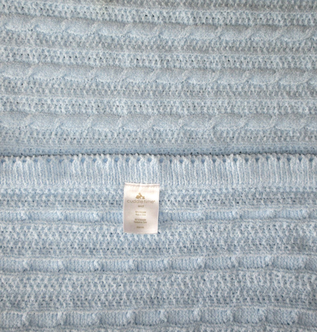 Cuddle Time Baby Blanket Blue Cable Knit Rope Chenille Knit Security 35x40