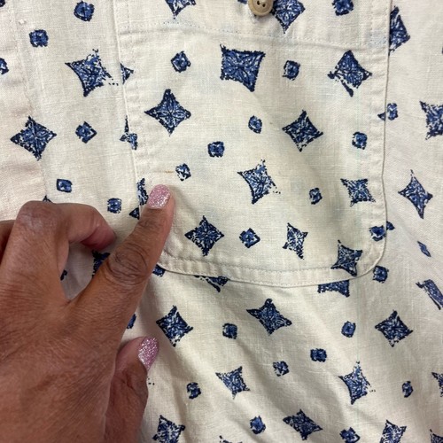 Cambridge Classics Linen Blend Shirt Mens Large VTG Cream Blue Vacation Hawaiian - Picture 5 of 15