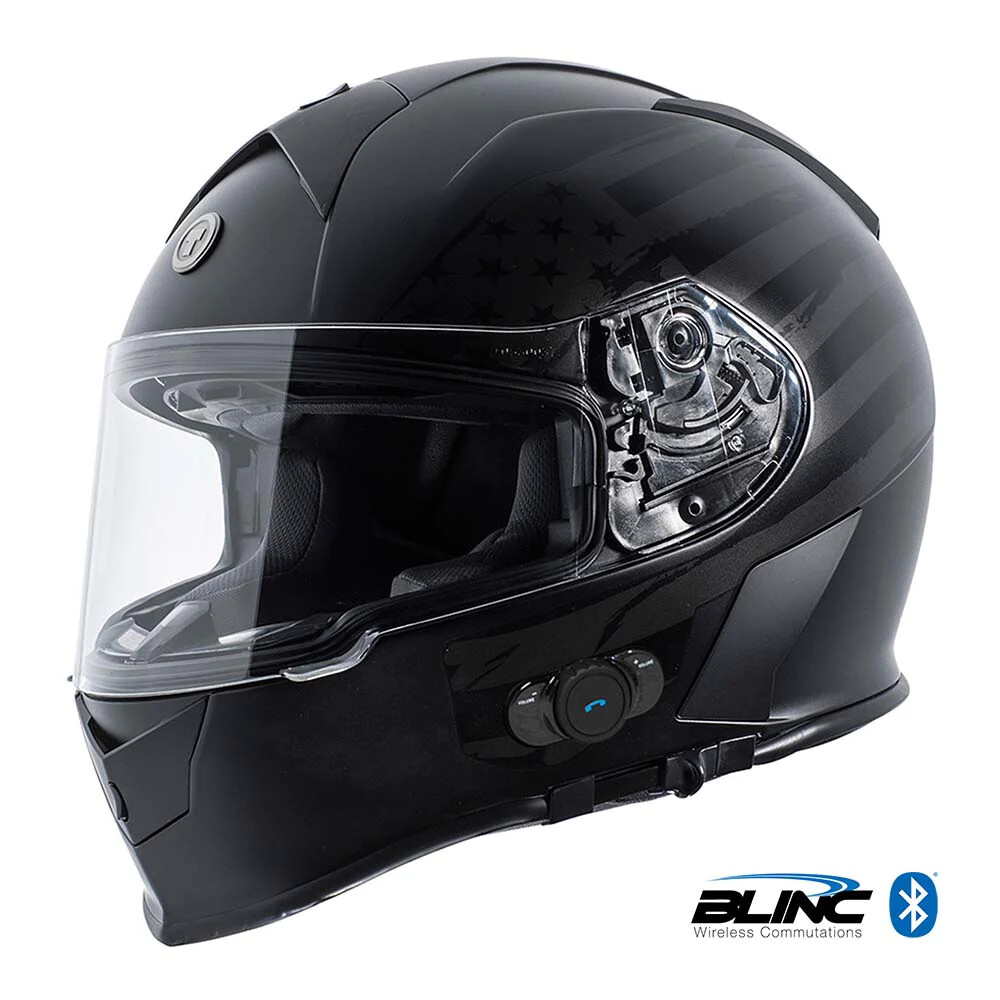Torc T14 BLUETOOTH Full Face Dual Visor Motorcycle Helmet Black Flag