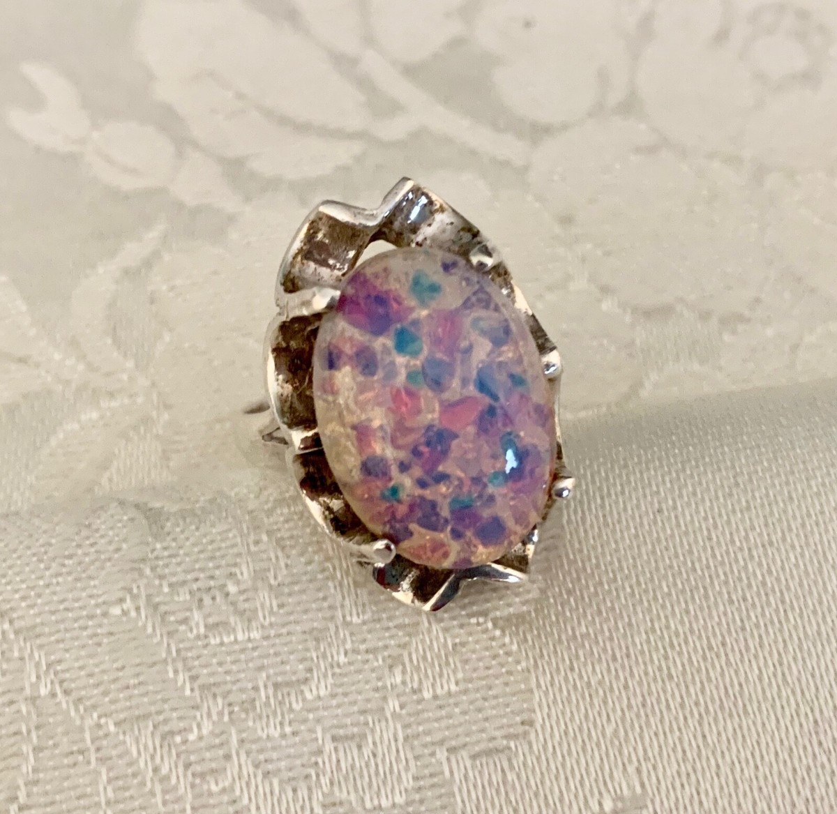 Flux Opal 925 Sterling Silver Gemstone Ring Size Stone is 3/4