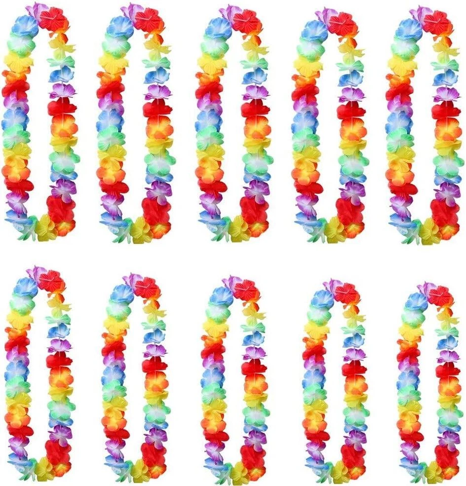 10 Collares de Flores Guirnaldas Leis Gallina Ciervo Hawaiano Playa Fiesta Suministro Accesorio Foto 3 de 4