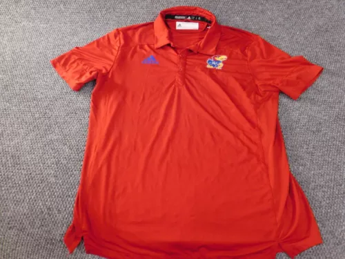 Kansas Jayhawks Mens Shirt Large Adidas Red polo sports basketball football ncaa