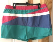1980s Men  s Swim Trunks Freestyle Color Block Blue Green Pink Size L
