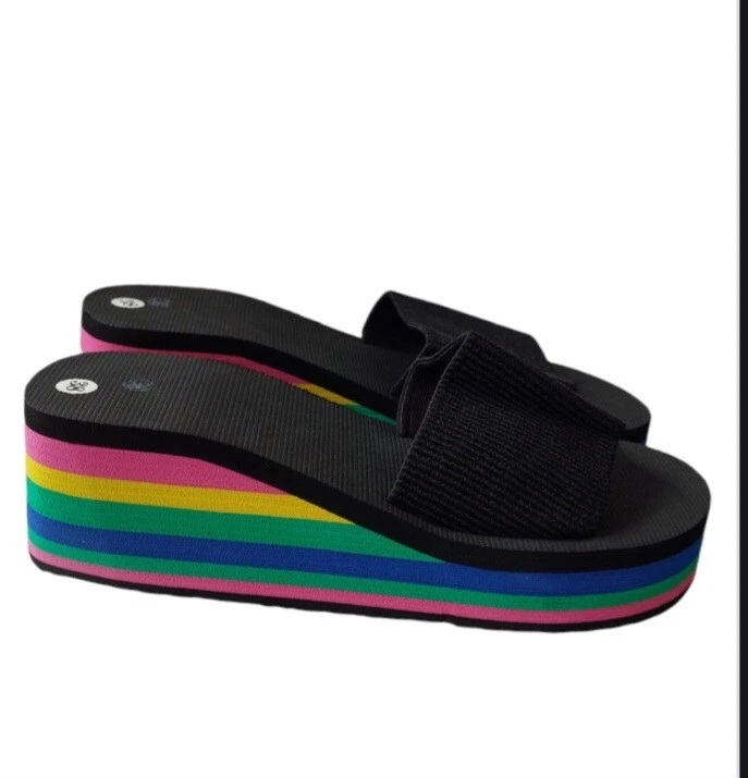 Damen Pantoletten Plateau Keilabsatz Slip On Sandalen Pumps Sommer Flip flops 38 - Bild 2 von 4