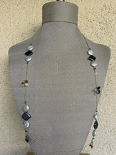 14k 585 Yellow Gold Multicolor Stones Pearls Station Necklace Flat Pearls 1