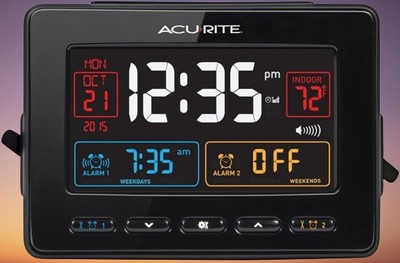 Acurite 13024  Dual Alarm Clock With USB Power Port Charges Charging , Black