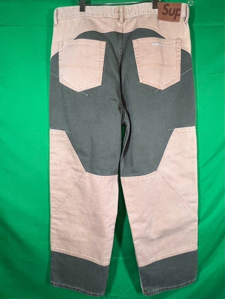 Supreme Two panel 2-Tone Paneled Jean Jeans Brown Green Size Supreme Two panel 2-Tone Paneled Jean Jeans Brown Green Size