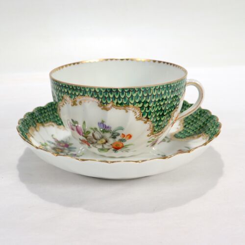 Antique Dresden Porcelain Cup & Saucer with Deutsche Blumen - 3 - Picture 1 of 10