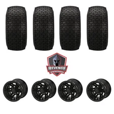 10"  Yukon Matte Black Golf Cart Wheels and Tires Combo (20x10-10 Turf) Set of 4
